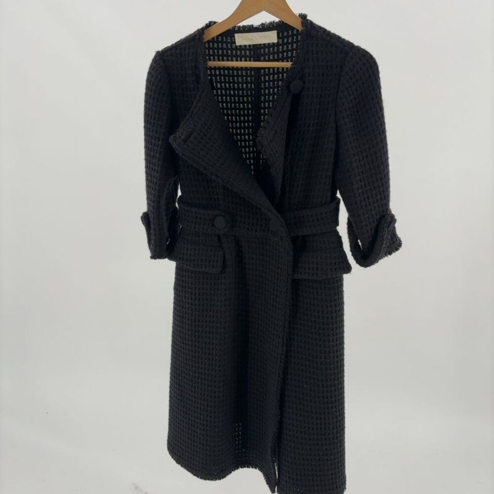 Valentino Vintage Black Textured A-Line Coat